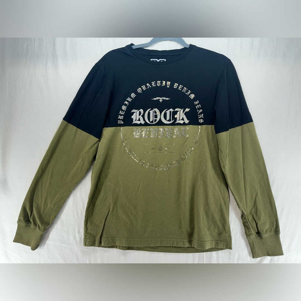 ROCK REVIVAL Jordan Long Sleeve Foiled Graphics Block Color T Shirt Mens Size M
